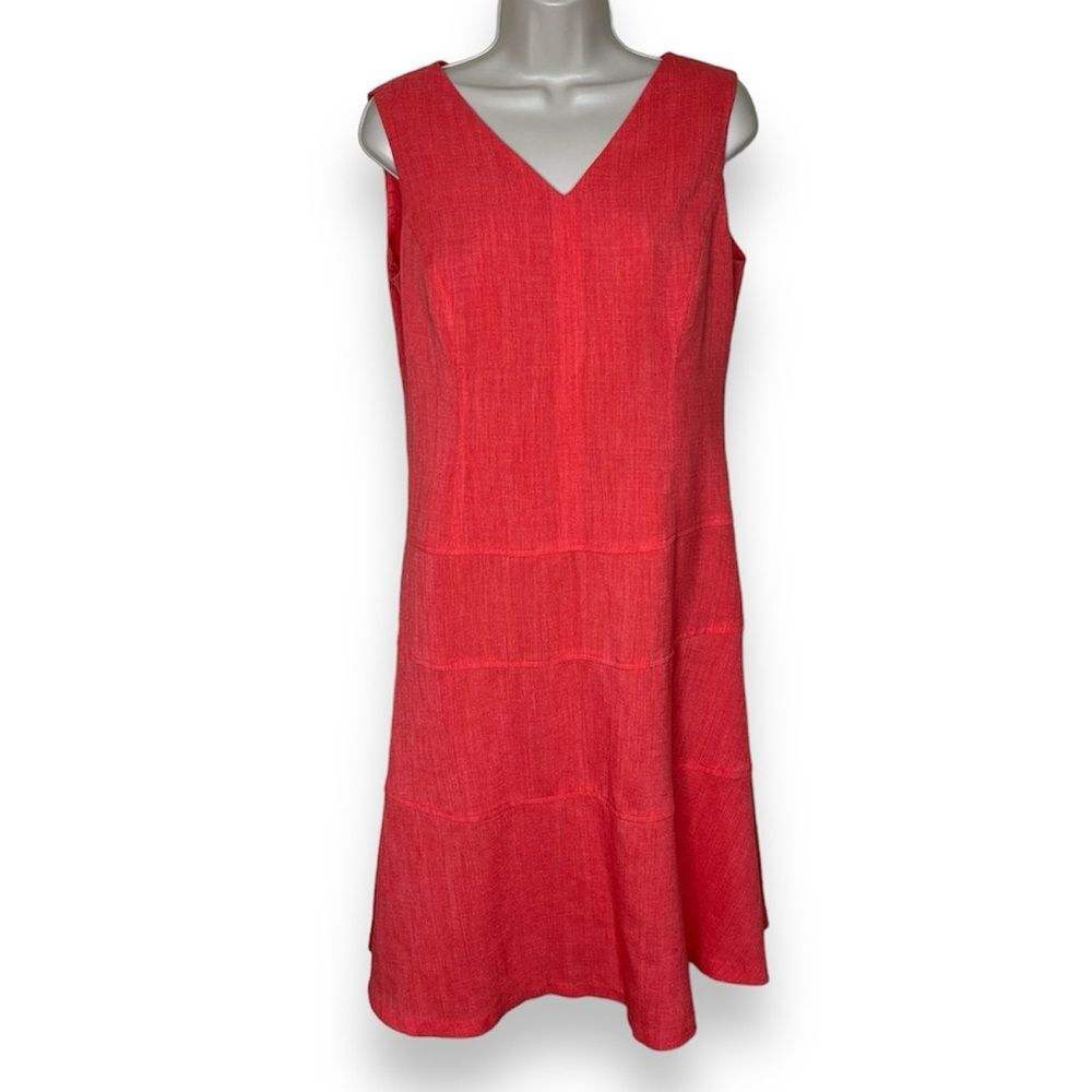 Evan Picone Black Label Sleeveless Coral V Neck Tiered Skirt Dress Women Size 10